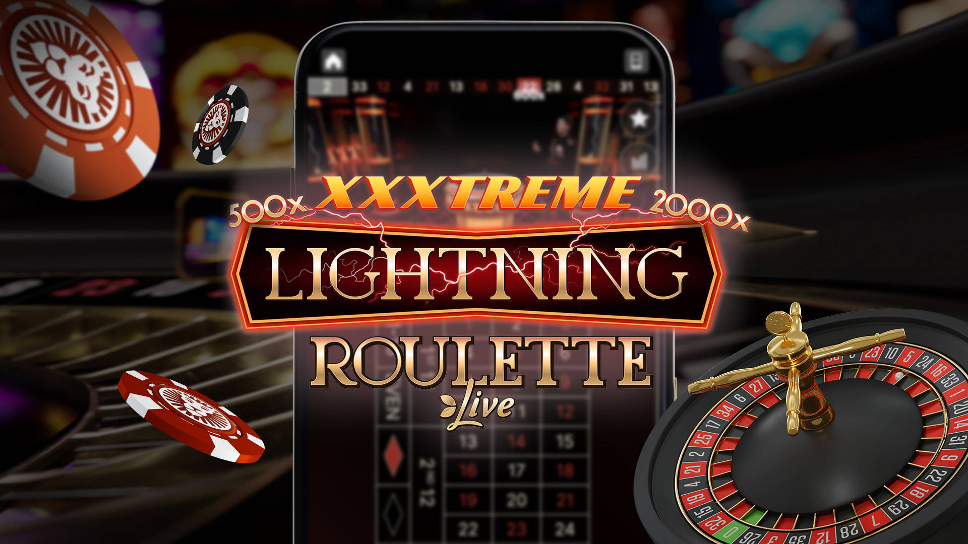XXXtreme Lightning Roulette Live-spel med marker och roulettehjul.