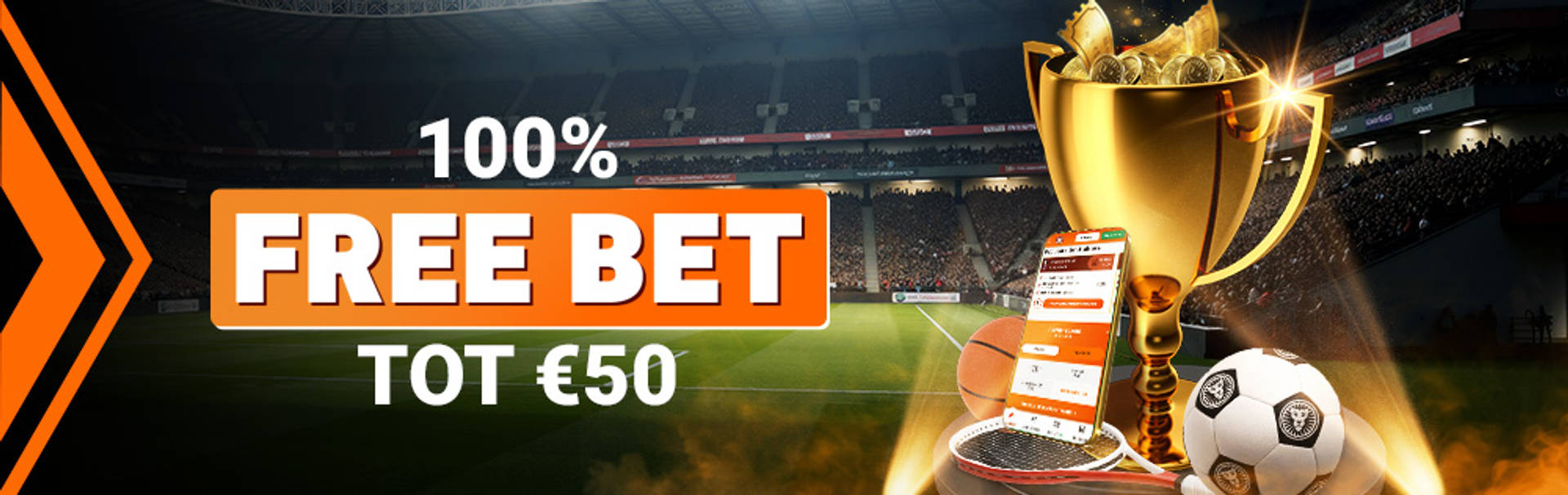 100% FREE BET TOT €50 bij jouw eerste storting