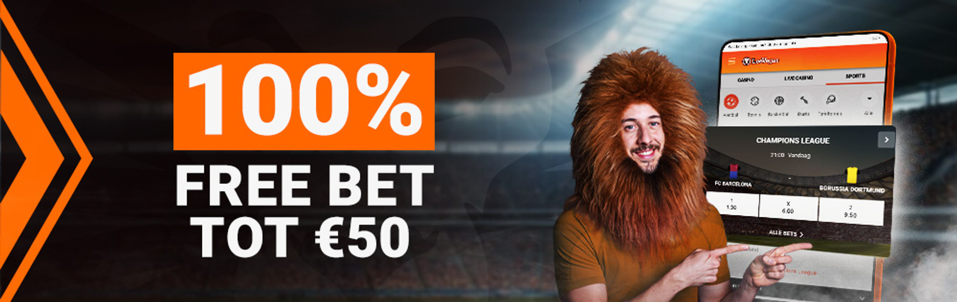 100% FREE BET TOT €50 bij jouw eerste storting