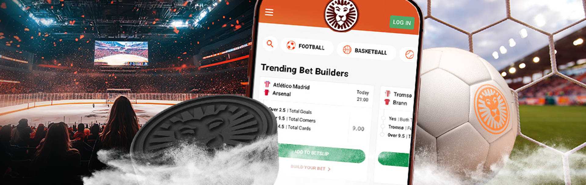 Sports betting app interface showing odds for ice hockey and football.