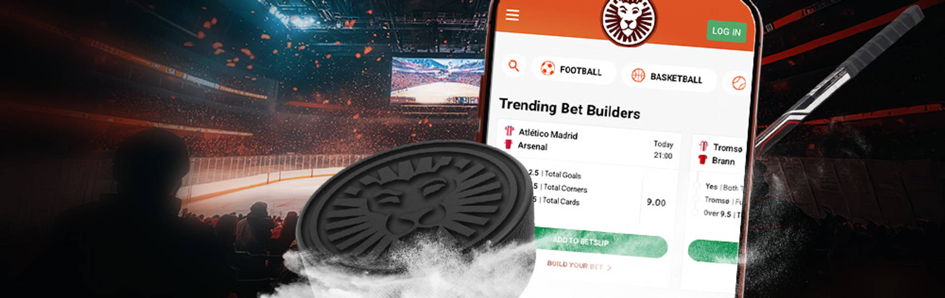 Hockey puck and mobile betting app showing odds for 'Most popular' Mestis games.