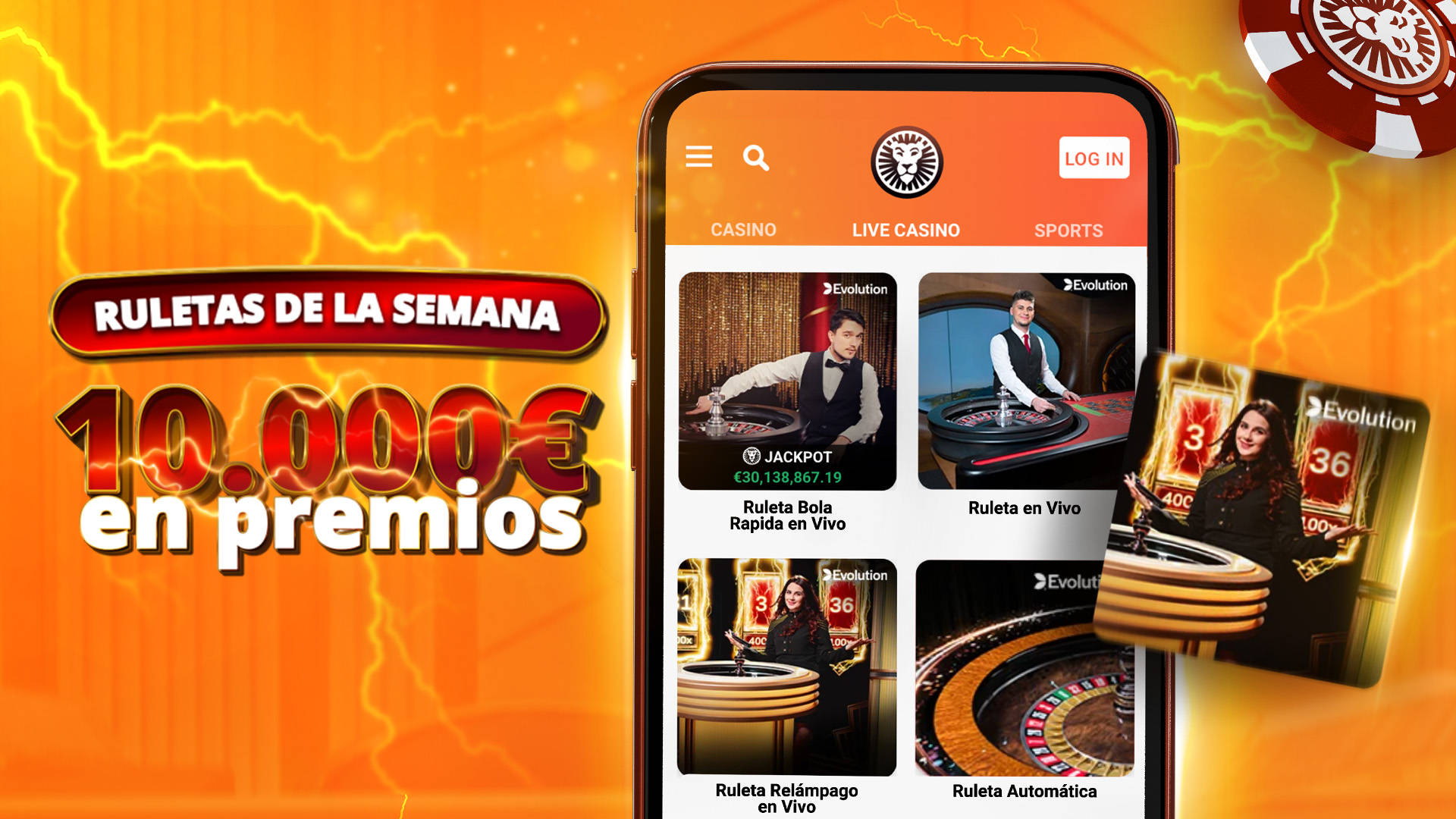 Ruletas de la Semana: 10.000€ en premios en la app de casino con ruleta en vivo y Ruleta Relámpago en Vivo.