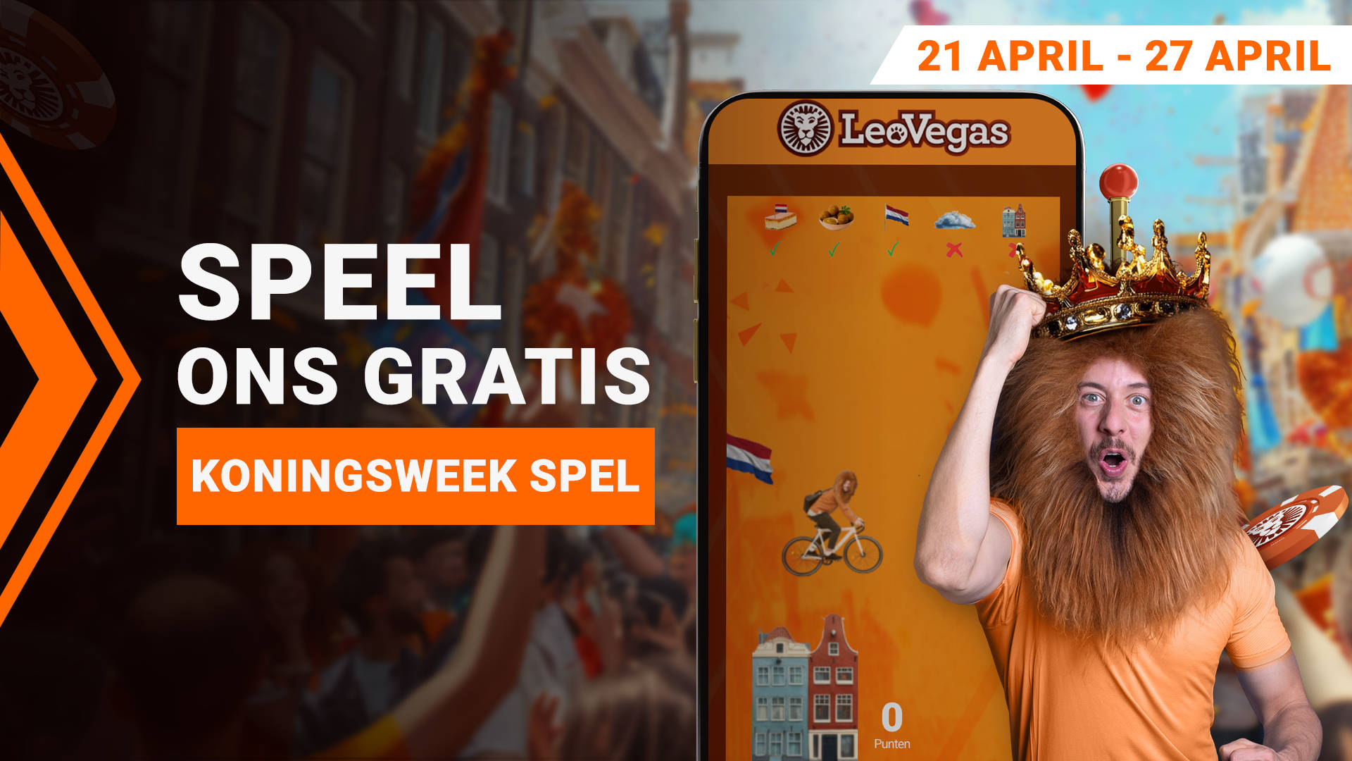 Speel ons gratis Koningsweek spel met LeoVegas, 21-27 april.