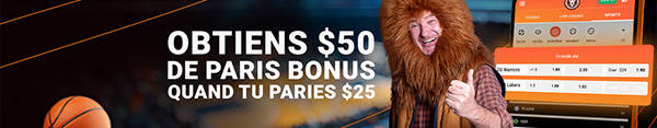 Offre de Bienvenue Sports : Obtenez 50 $ en paris bonus lorsque vous pariez 25 $, avec un ballon de basket et une application de paris.