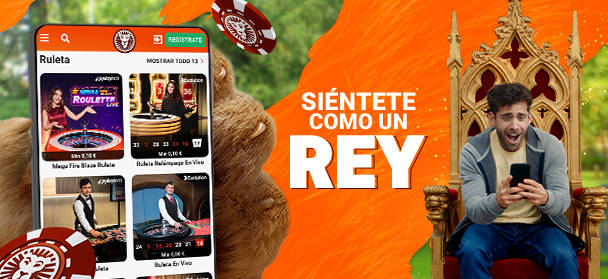 Bono de Bienvenida de Casino en Vivo en un teléfono móvil con fichas y ruleta.