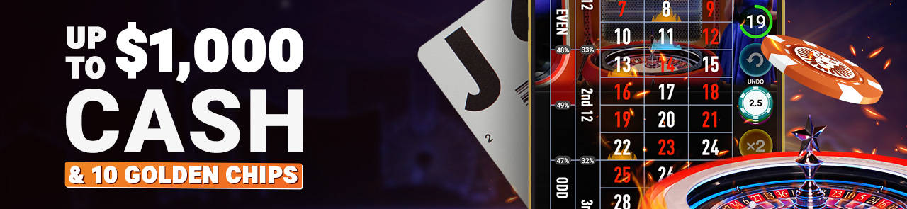 Live Casino Welcome Offer up to $1,000 and 10 Golden Chips on a mobile device.