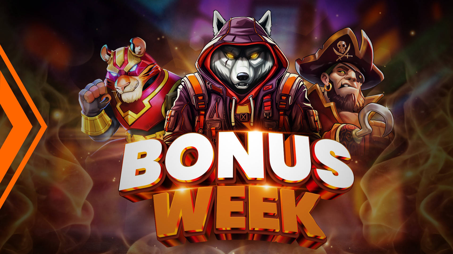 Bonus Week promotie met een tijger, wolf en piraat.