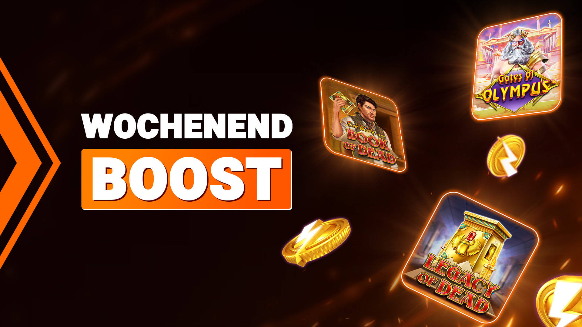 Wochenend-Boost mit Spielautomaten-Symbolen wie Book of Dead und Gates of Olympus.