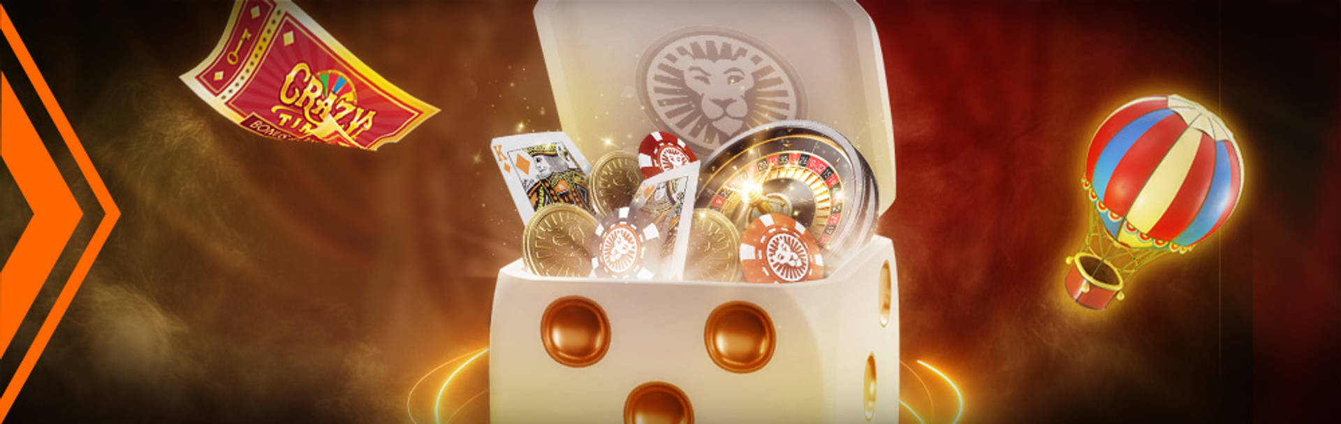 Tot €200 + 50 Live Casino Chips, met speelkaarten, fiches en een roulettewiel.