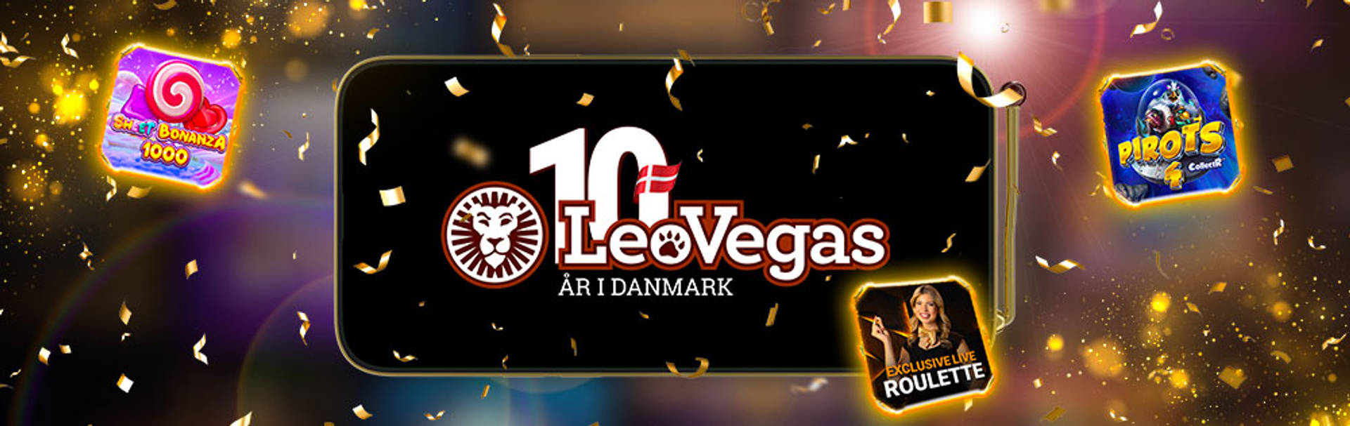 LeoVegas 10 år i Danmark med spilikoner og Exclusive Live Roulette.