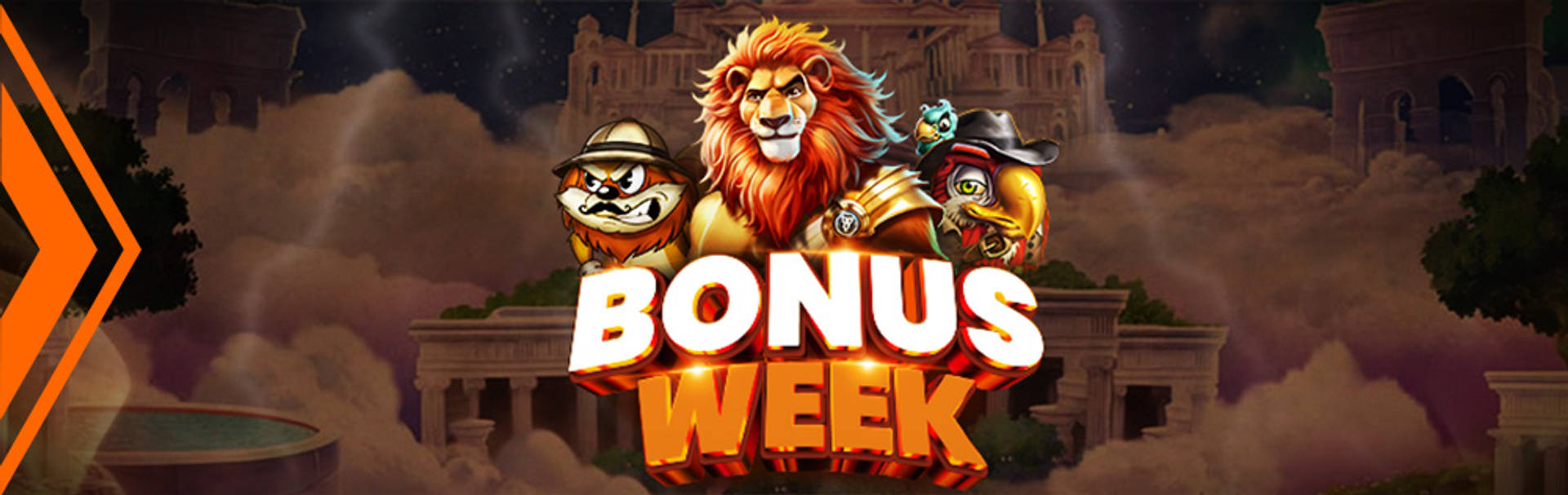 LeoVegas Bonusweek, 7 Dagen Bonus, 1-7 september, met spellen in een gouden geschenkdoos.