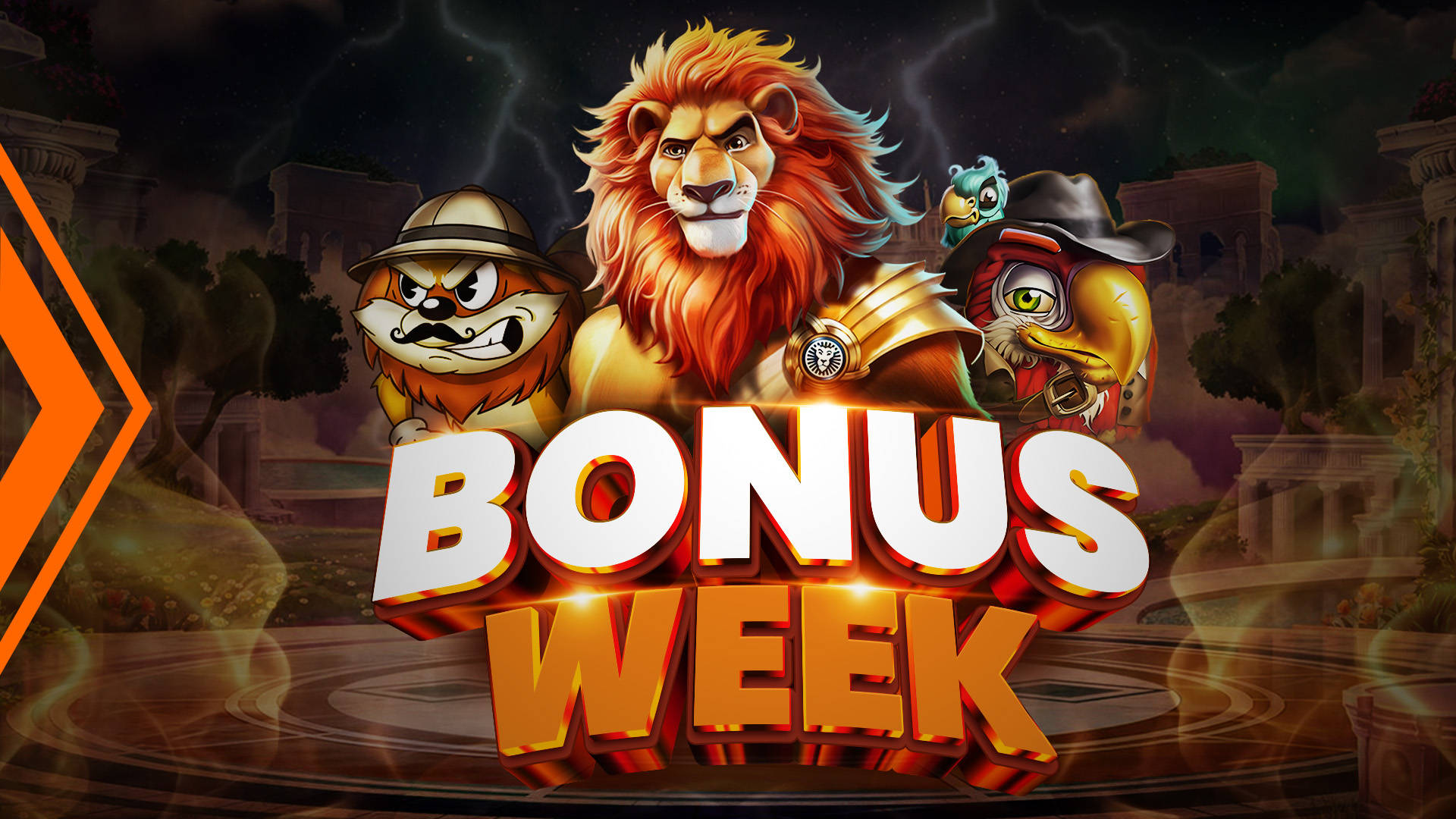 Bonus Week promotie met een tijger, wolf en piraat.