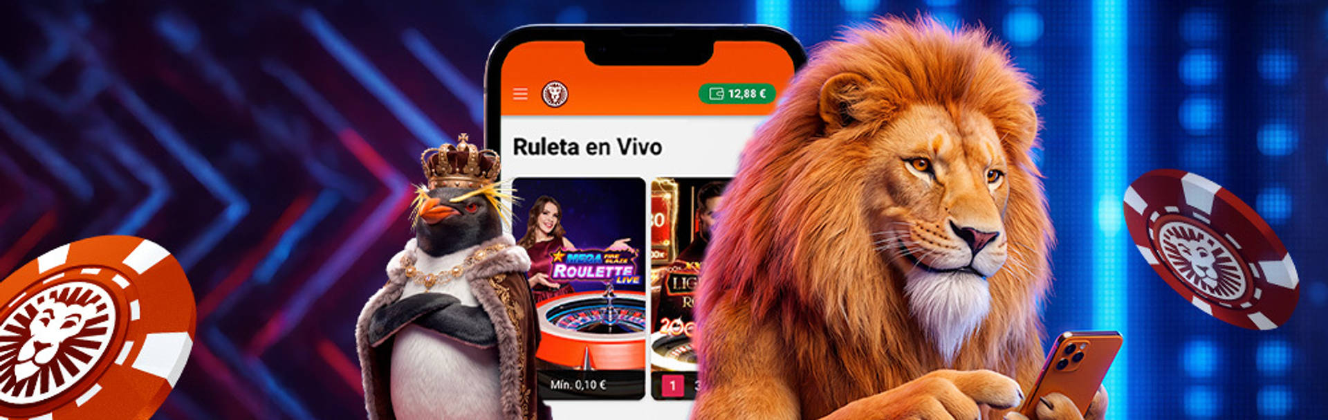 Smartphone mostrando la sección de Ruleta en Vivo de LeoVegas con juegos destacados.