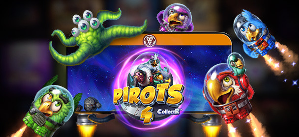 Omslagsbild för spelet Pirots 4 CollectR med rymdtema och animerade karaktärer.