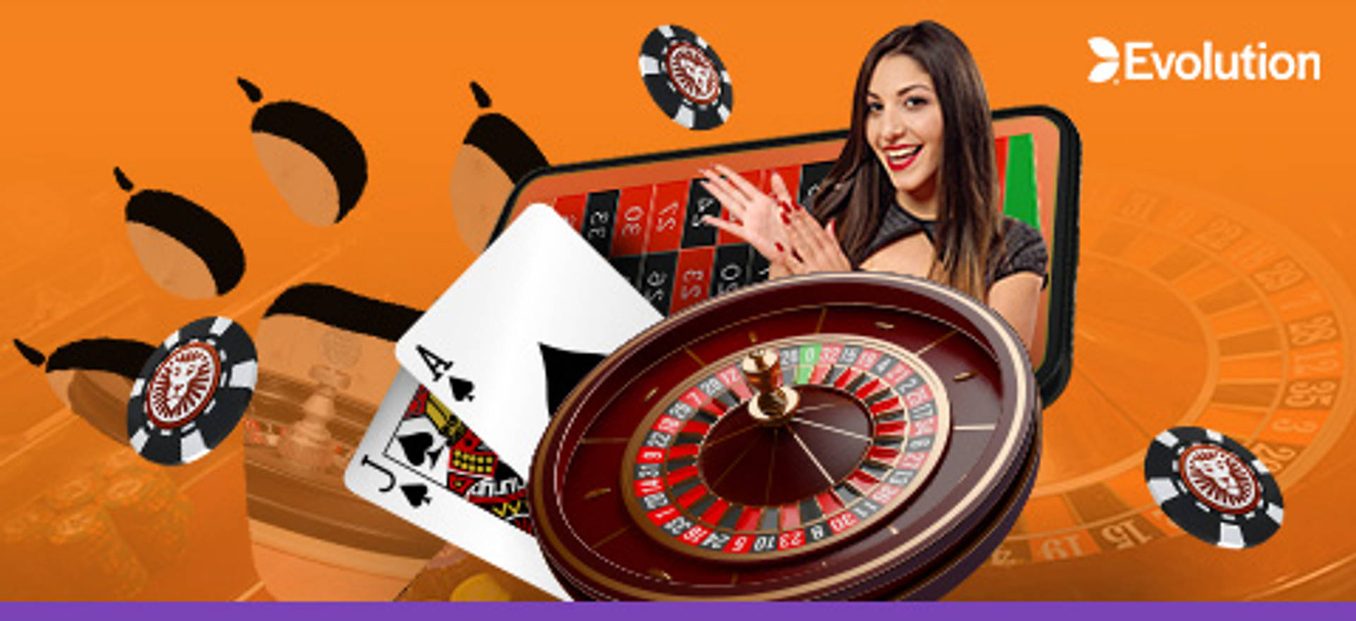 Immagine promozionale con roulette, carte da gioco e croupier sorridente.