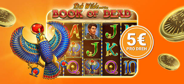 pielautomat "Rich Wilde and the BOOK OF DEAD" mit ägyptischen Symbolen und 5€ pro Dreh