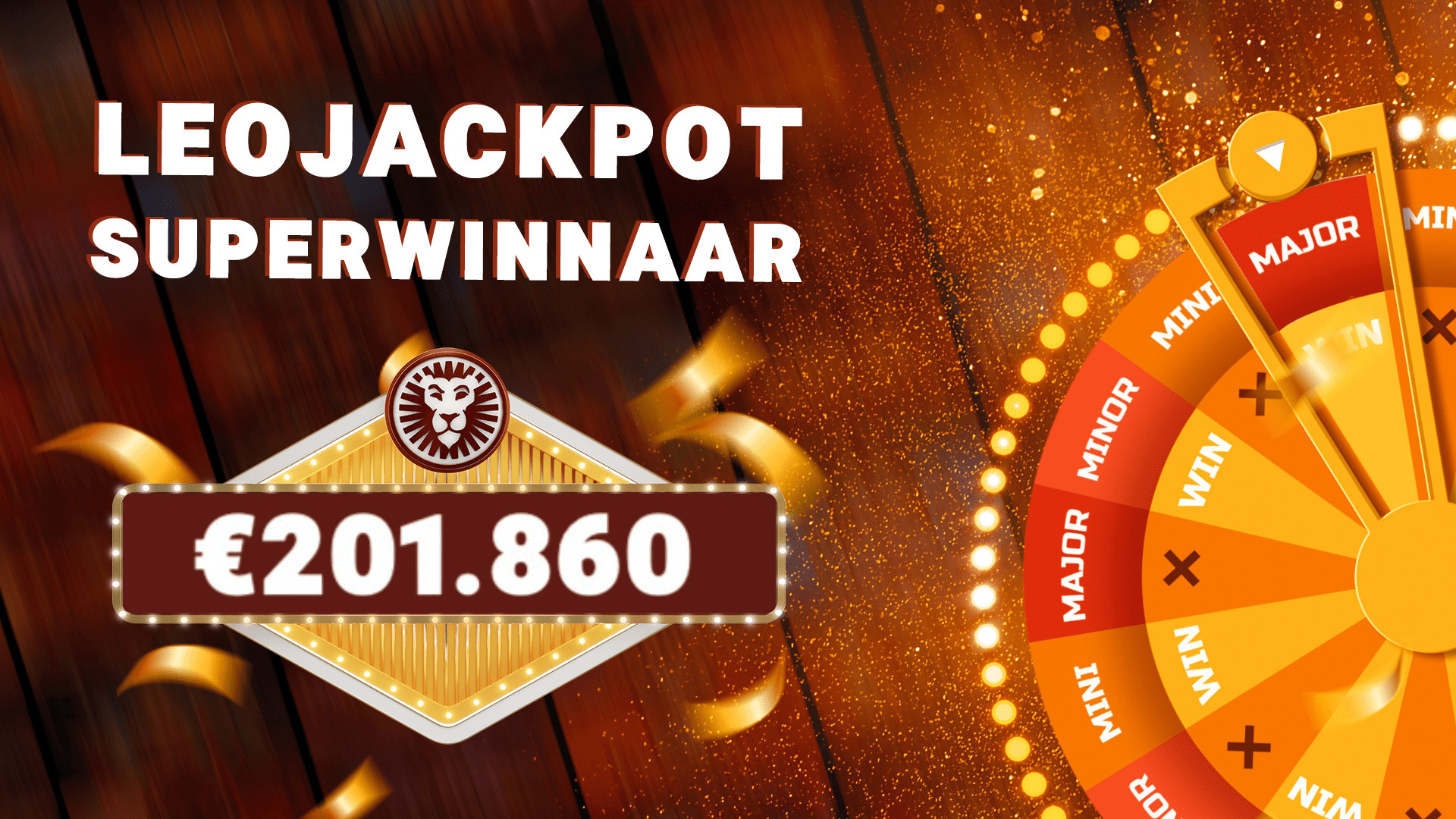 LeoJackpot superwinnaar van €201,860 met een rad van fortuin.