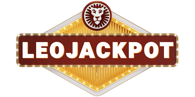 Leuchtreklame mit dem Text "Jackpot" und einem Löwenkopf-Logo.