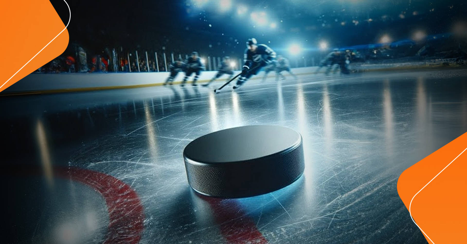 hockey players chasing down puck on the ice