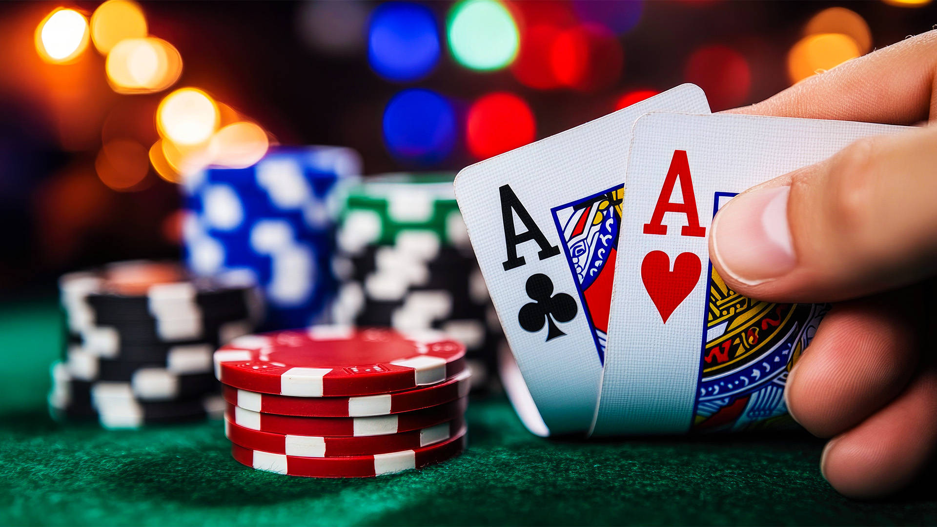 two ace cards folded up from the table to reveal their values