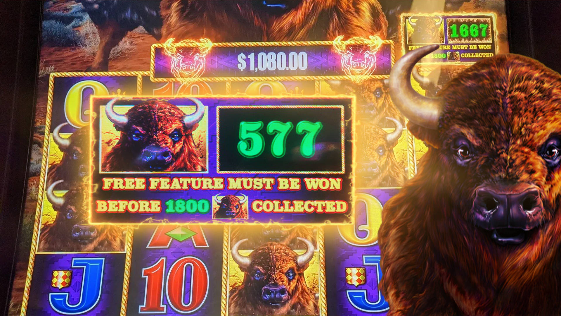 slot game displaying a bonus feature trigger