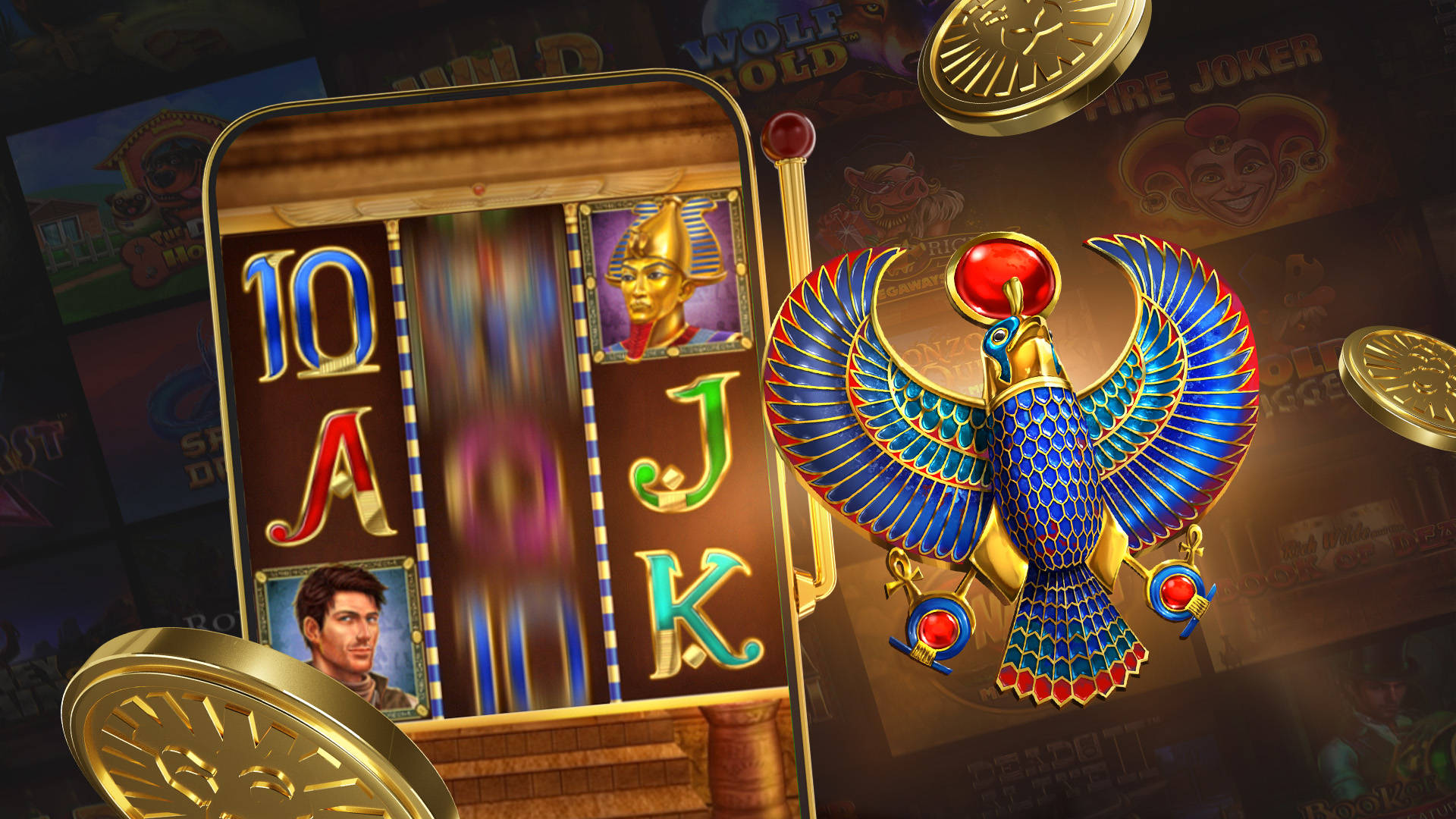 mobile phone displaying an egyptian-themed slot
