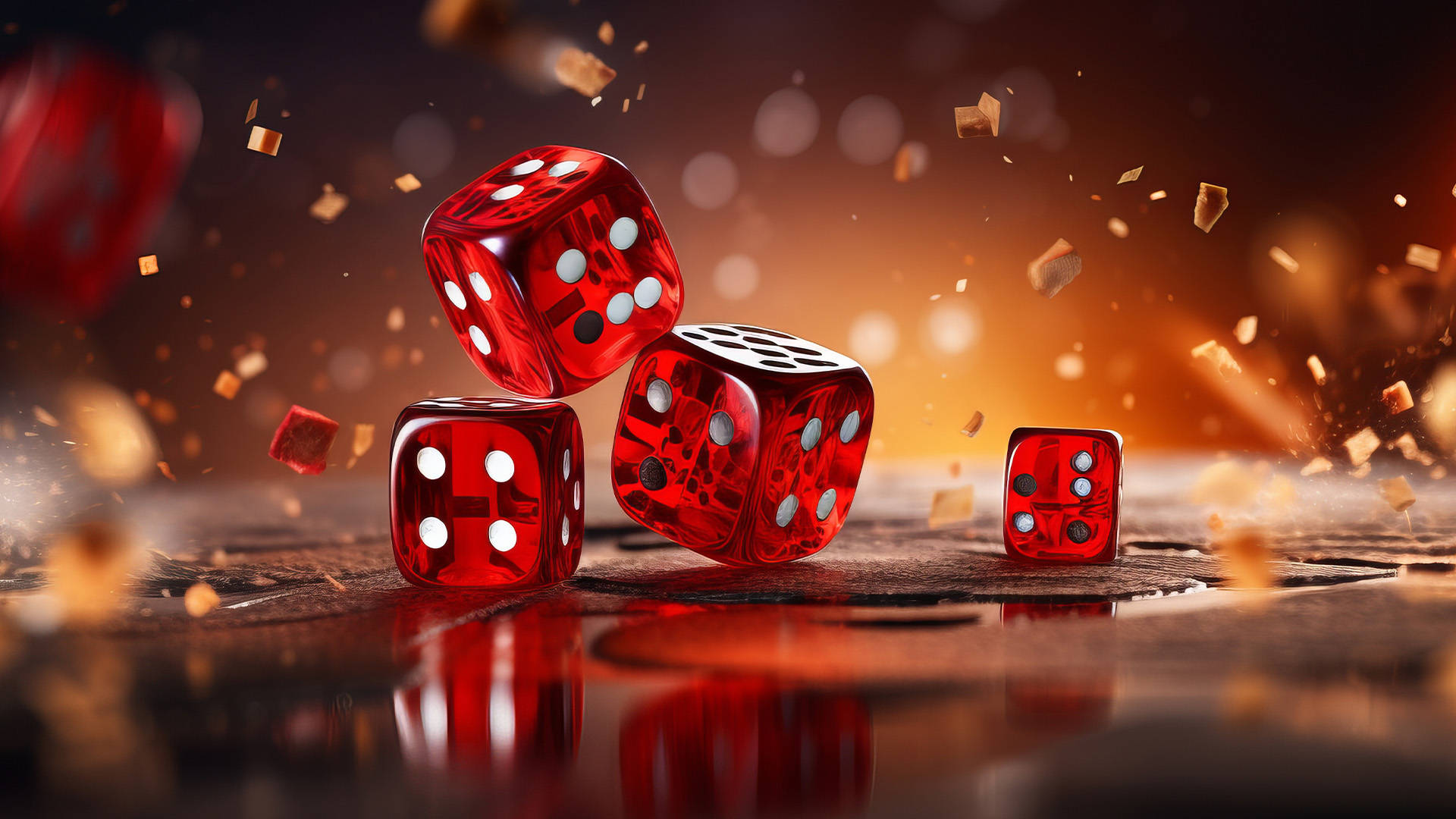 red dice bouncing across a table