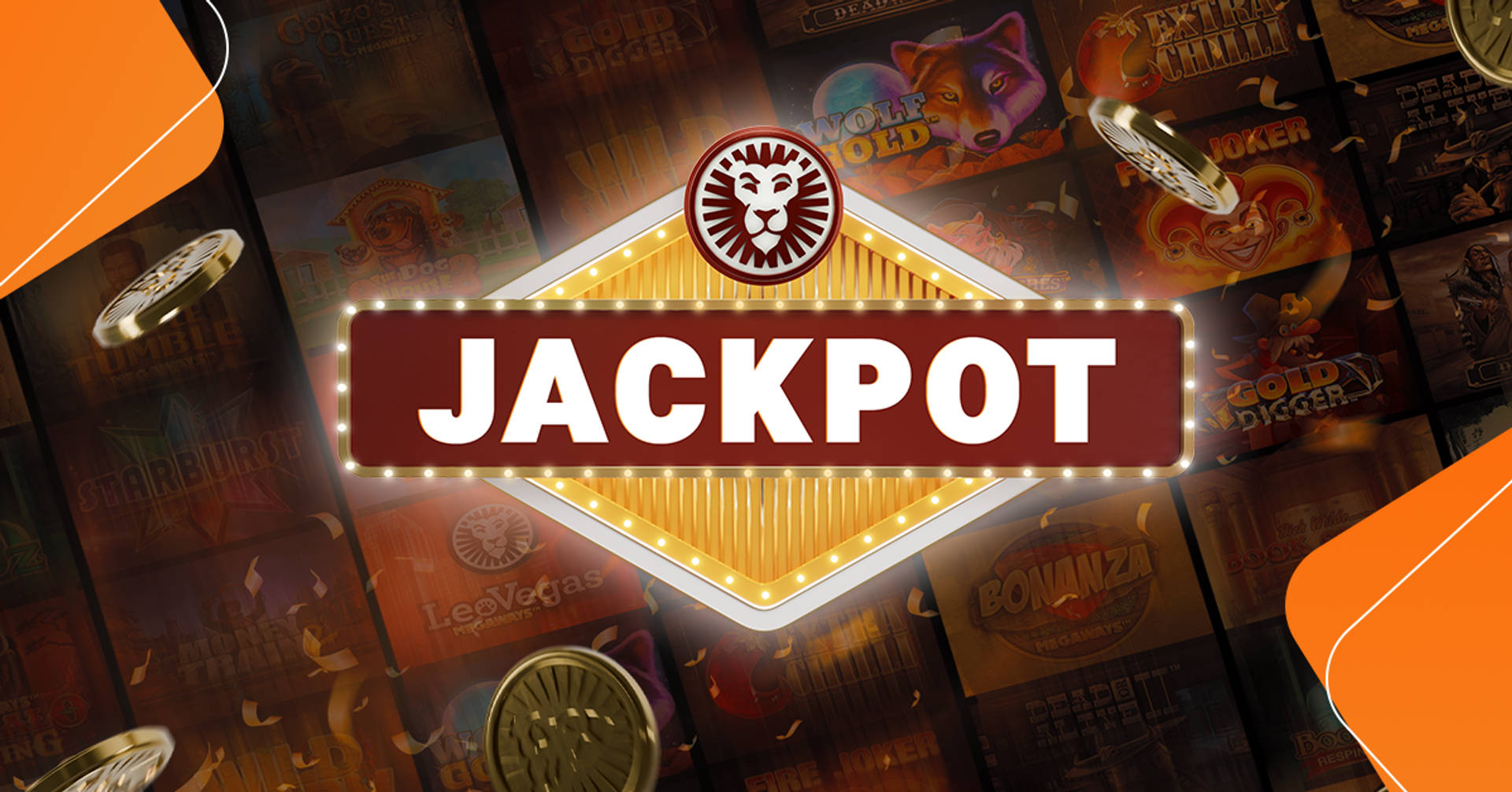 vegas style jackpot sign surrounded by lights with the leovegas logo