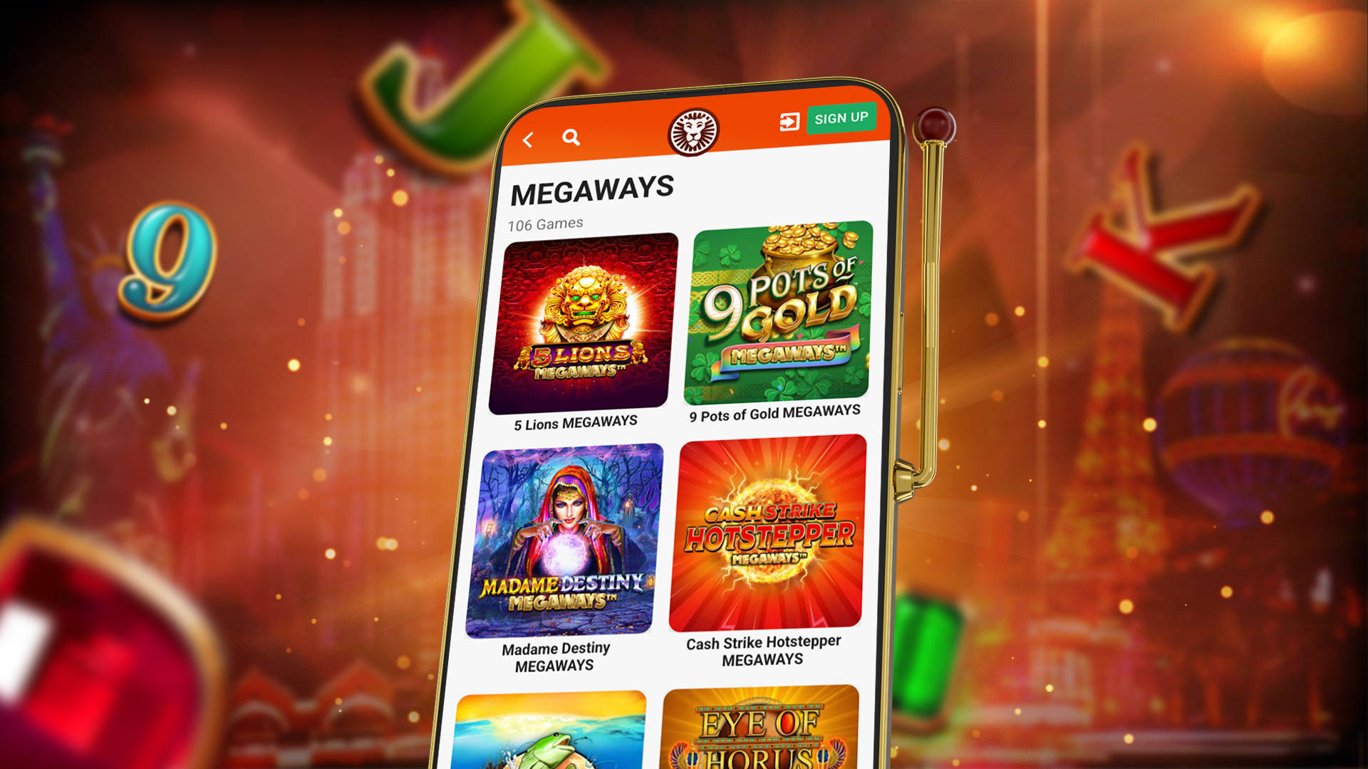 mobile phone displaying leovegas' selection of megaways games