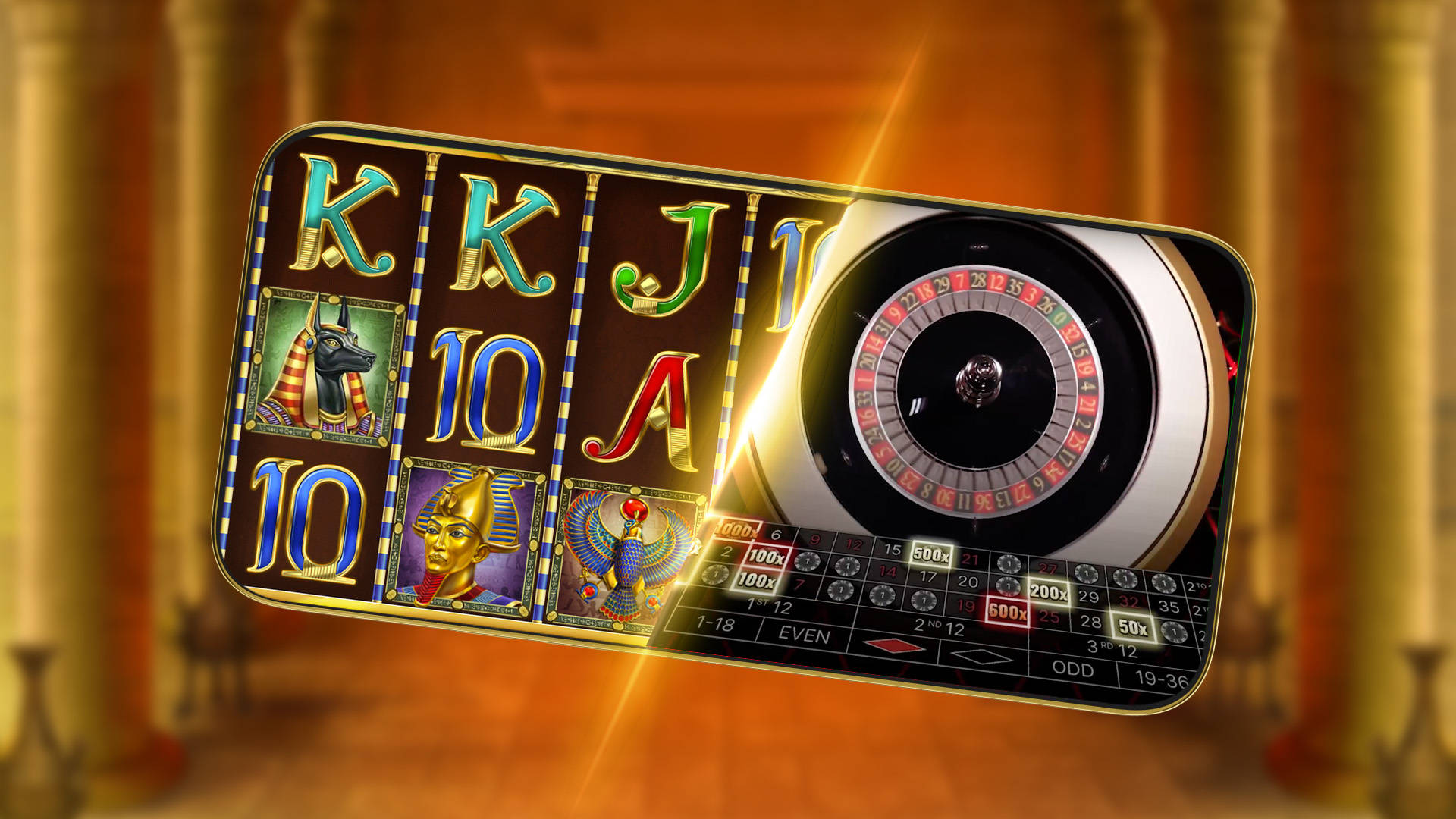 mobile phone displaying both slots and live casino games