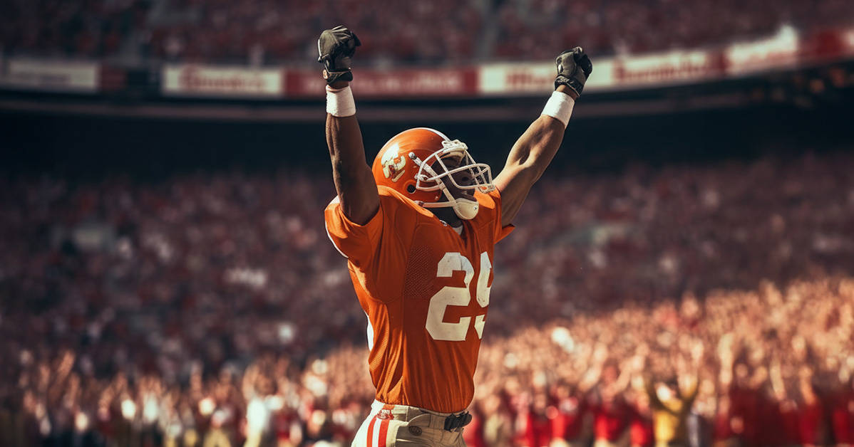 player celebrating with his arms stretched out above him