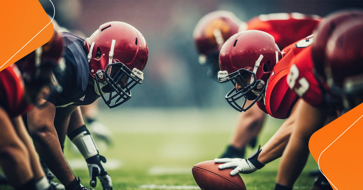 football players face-to-face at the line of scrimmage