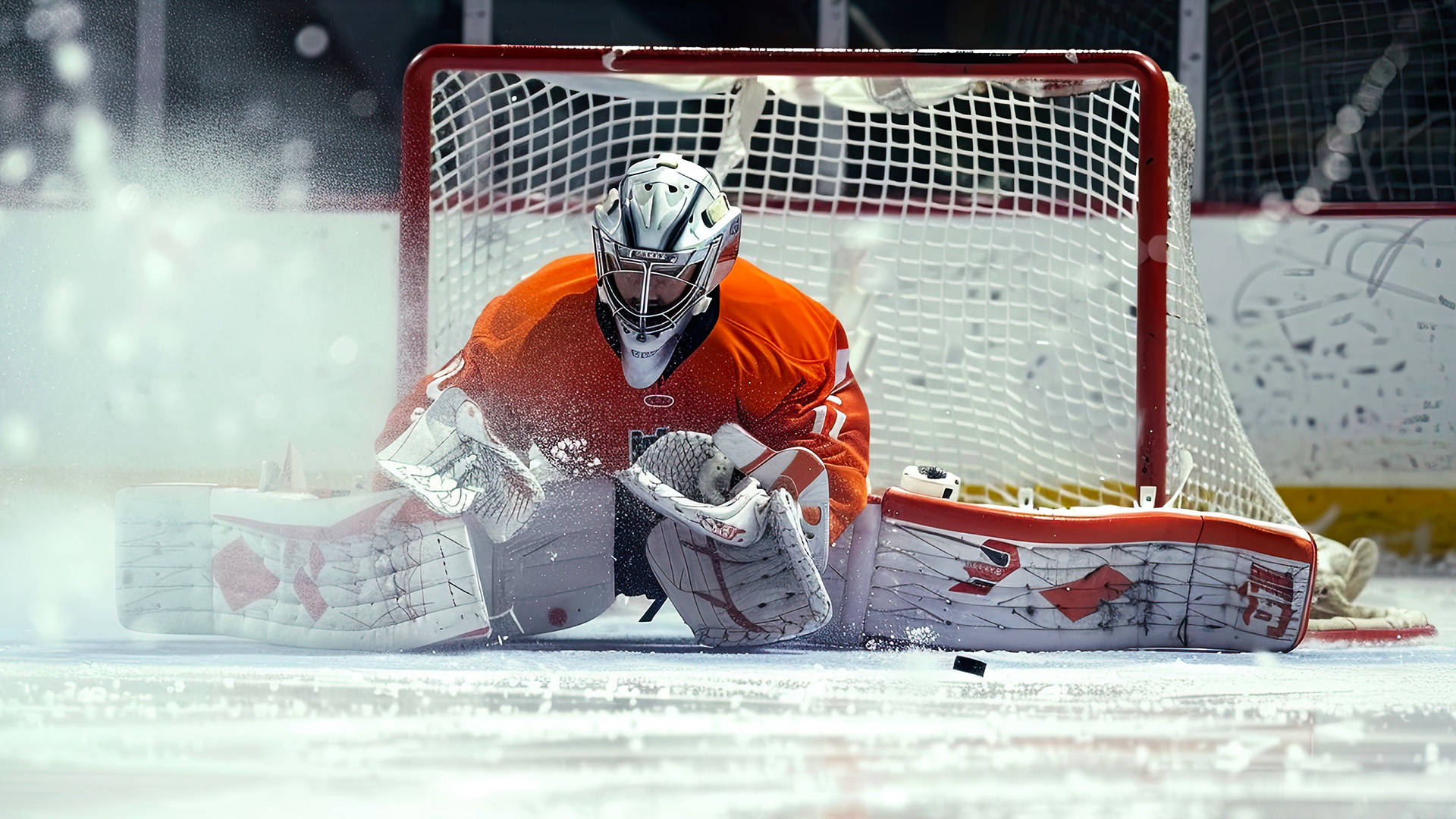 hockey goalie making a save with their legs