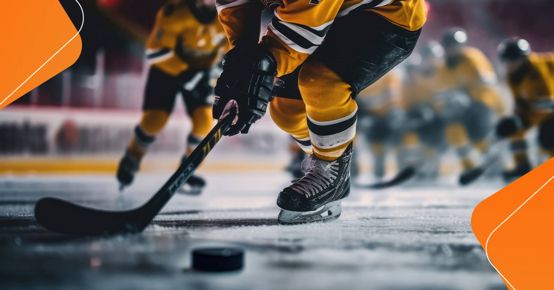 hockey player dribbling puck across the ice
