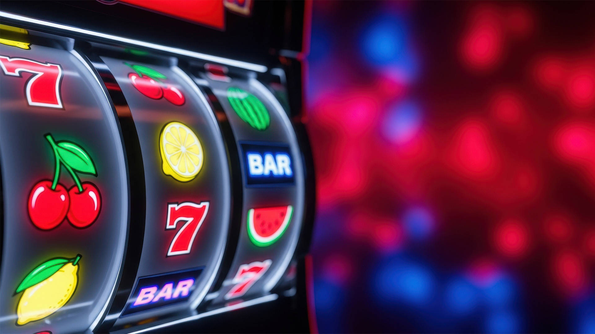 physical slot machine displaying classic slot symbols