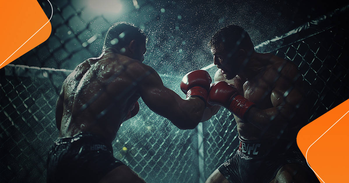 two professional fighters throwing punches inside the ring