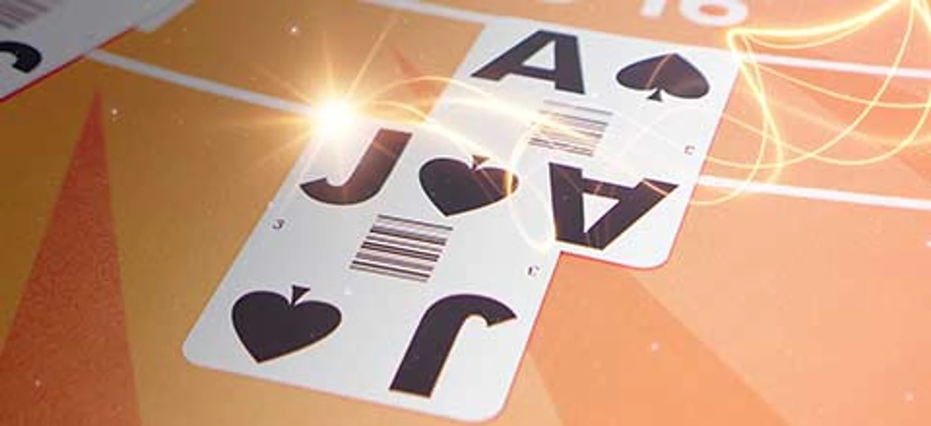 Spillekort med spar es og spar knægt – klassisk blackjack-hånd på orange spillebord
