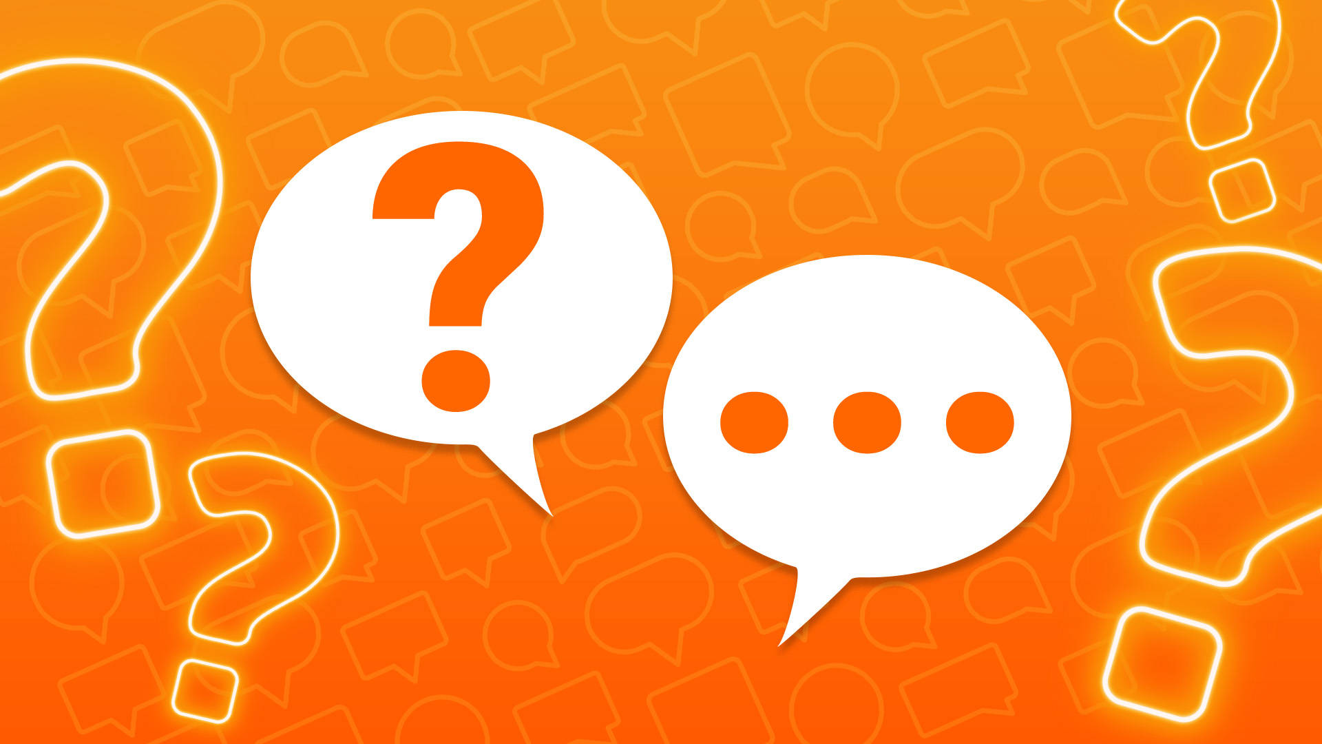 Talebobler med spørgsmålstegn og svar symbol på orange baggrund