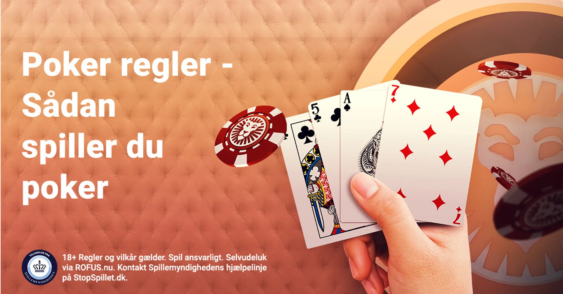 Hånd med pokerkort og jetoner – guide om pokerregler og hvordan man spiller poker