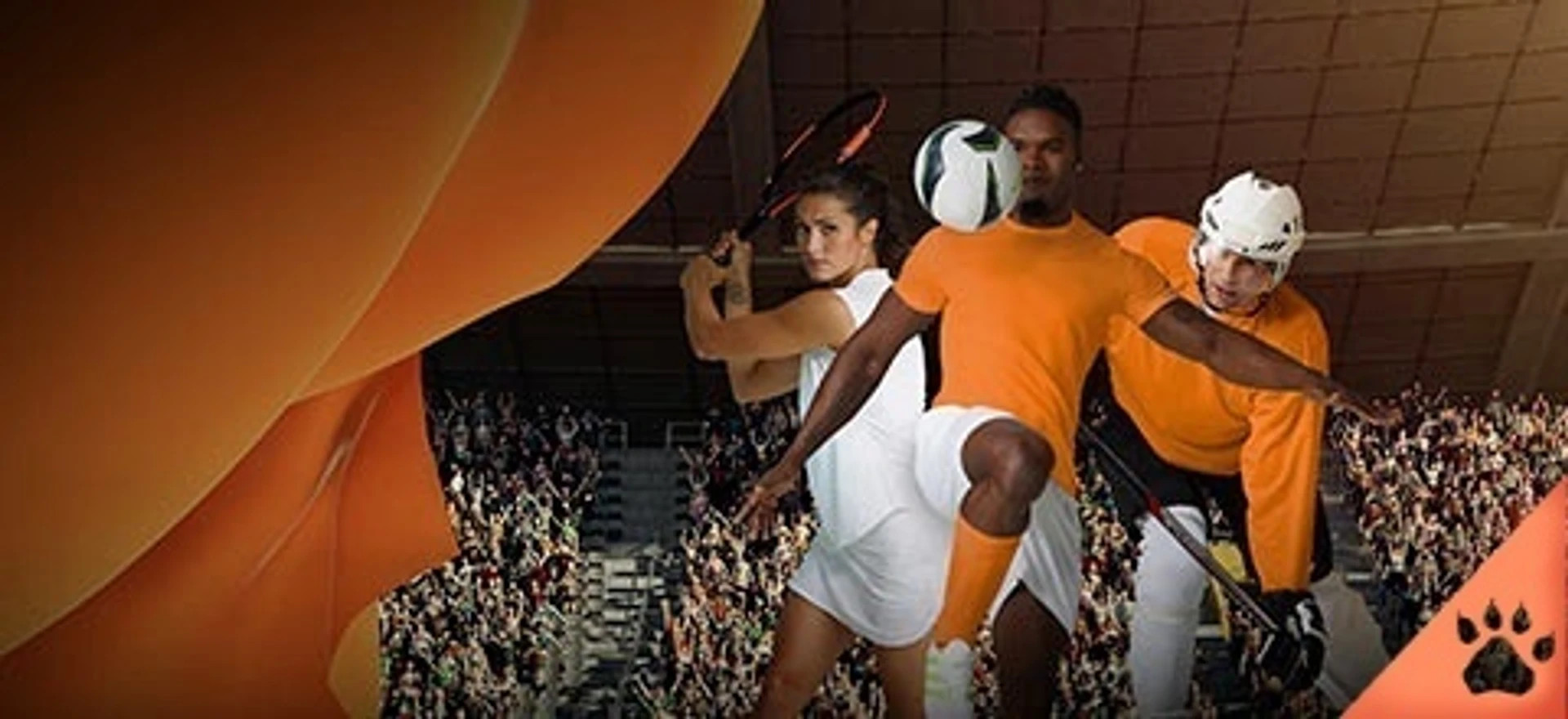 Tennis-, fodbold- og ishockeyspillere foran et fyldt stadion