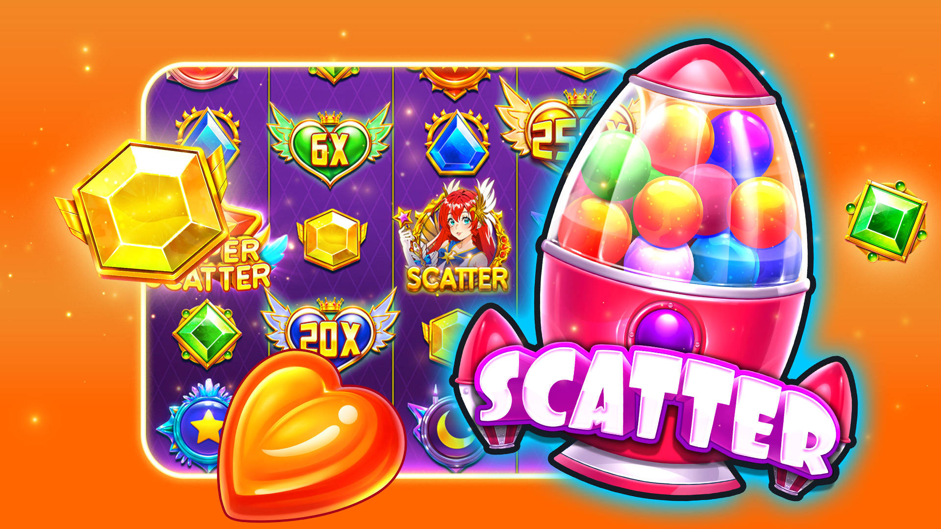 Spillemaskine med scatter symbol og multipliers i farverigt slotdesign