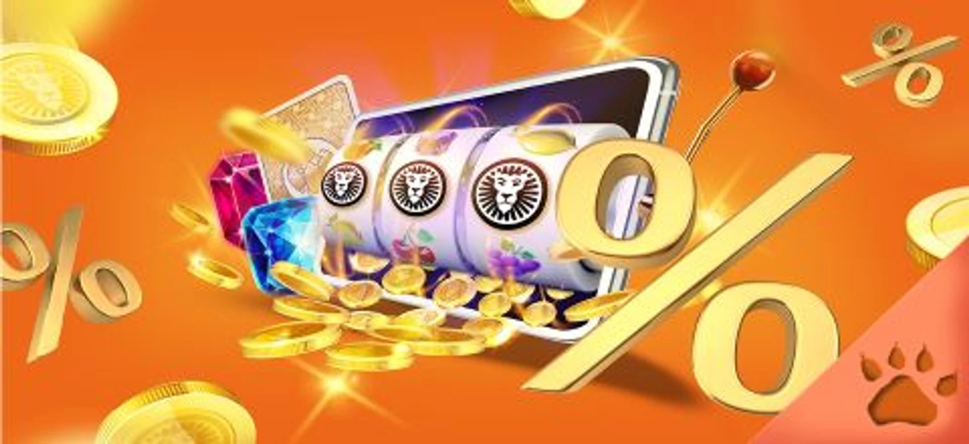Spillemaskine med juveler, mønter og procenttegn i gevinsttema for casino bonusser