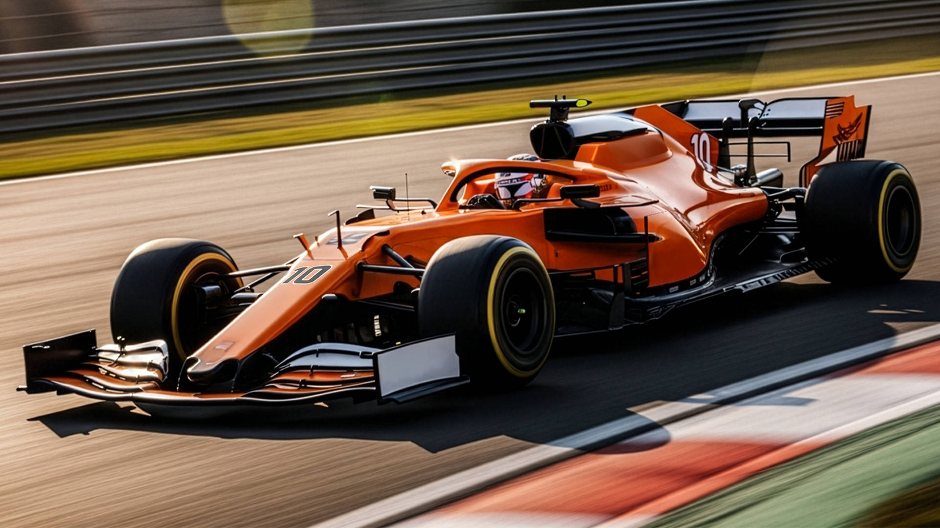 Formel 1-racerbil i høj fart på racerbane