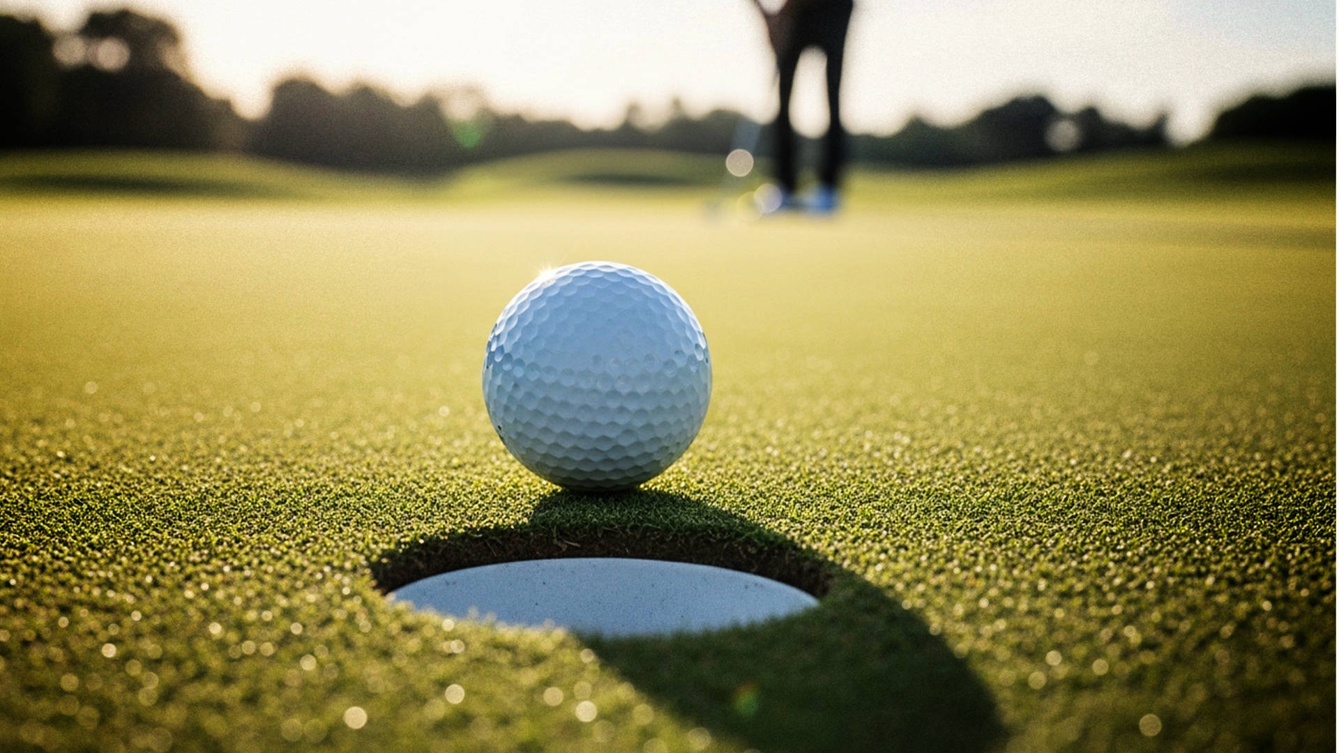 Golfbold tæt på hul på green under spil