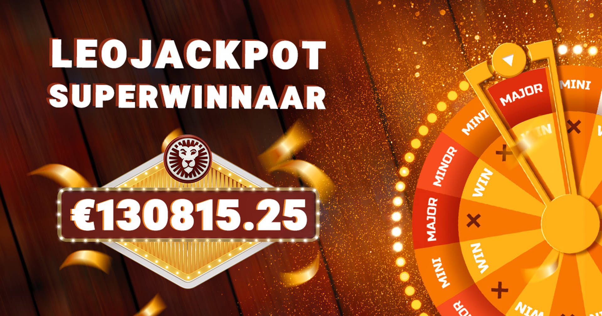 eoJackpot Superwinnaar met een bedrag van €130815.25 en een rad met prijzen.