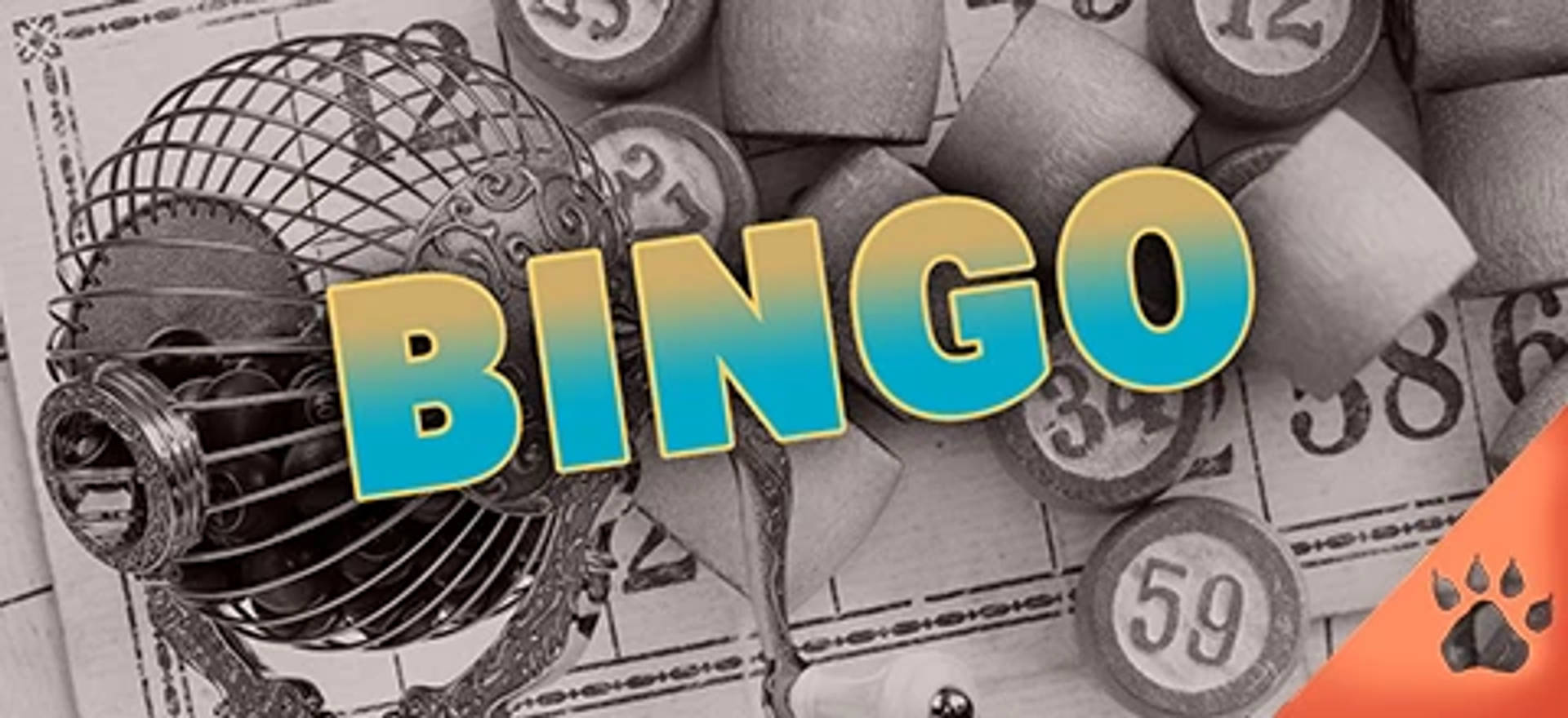 Mustavalkoinen bingo-aiheisista elementeistä koostettu kuva. Teksti "Bingo".