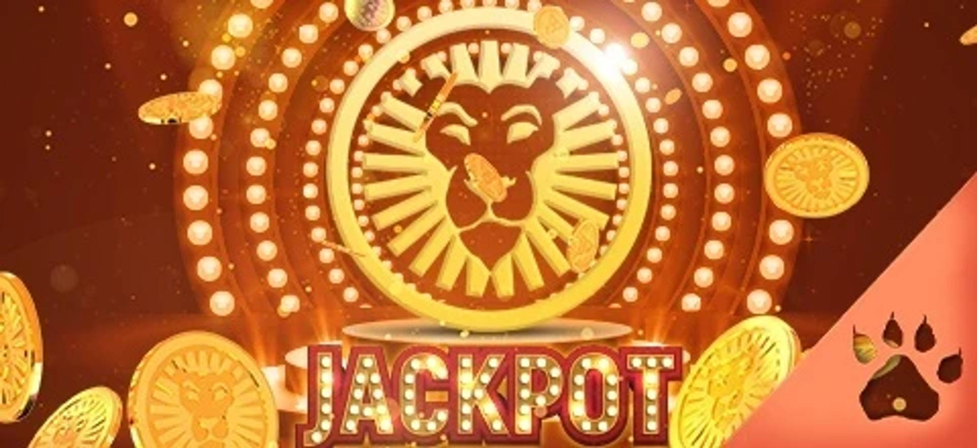 En banner som annonserar en jackpot, med LeoVegas logotyp, ett gyllene lejon