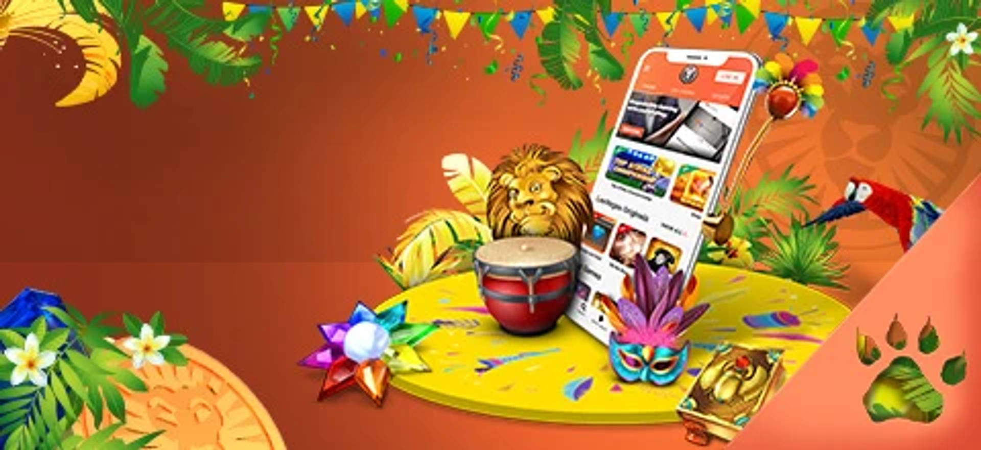 En mobil, utformad som en enarmad bandit, omgiven av symboler från populära slots.