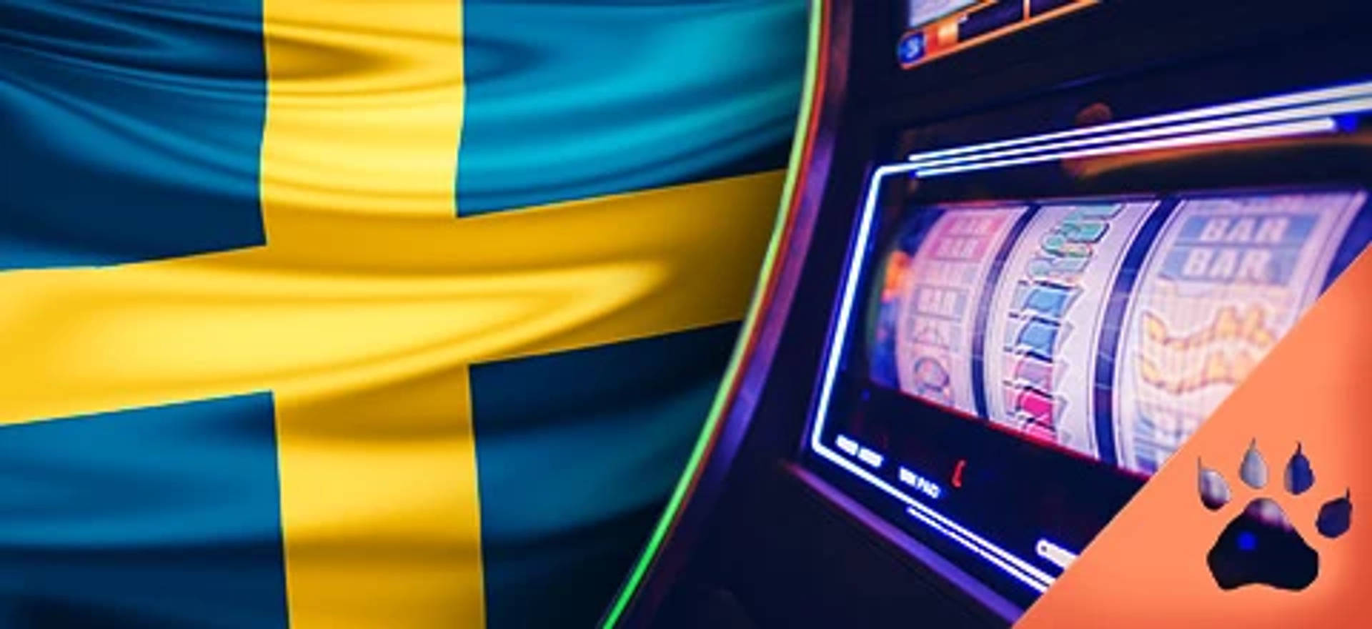 Svensk flagga och spelautomat med LeoVegas logotyp.