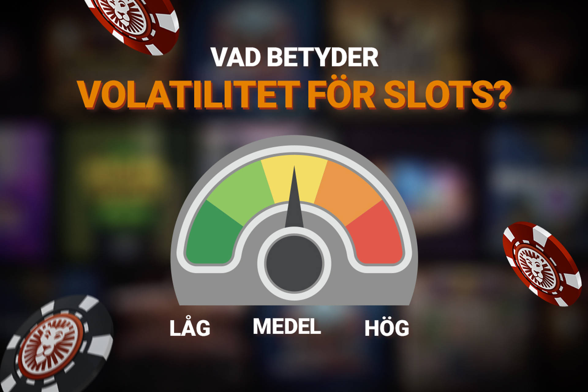 Mätare som visar volatilitet för slots: låg, medel och hög.